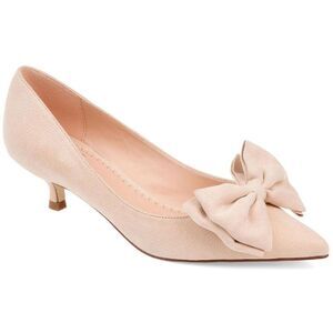 Journee Collection Womens Orana Beige Faux Suede Dress Kitten Heels Shoes Used